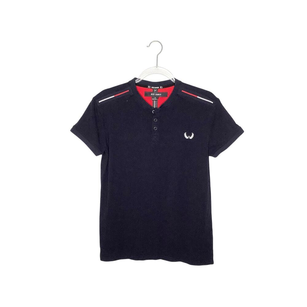 Nick Danger Navy Blue Res White Short Sleeve Henley Tee Small